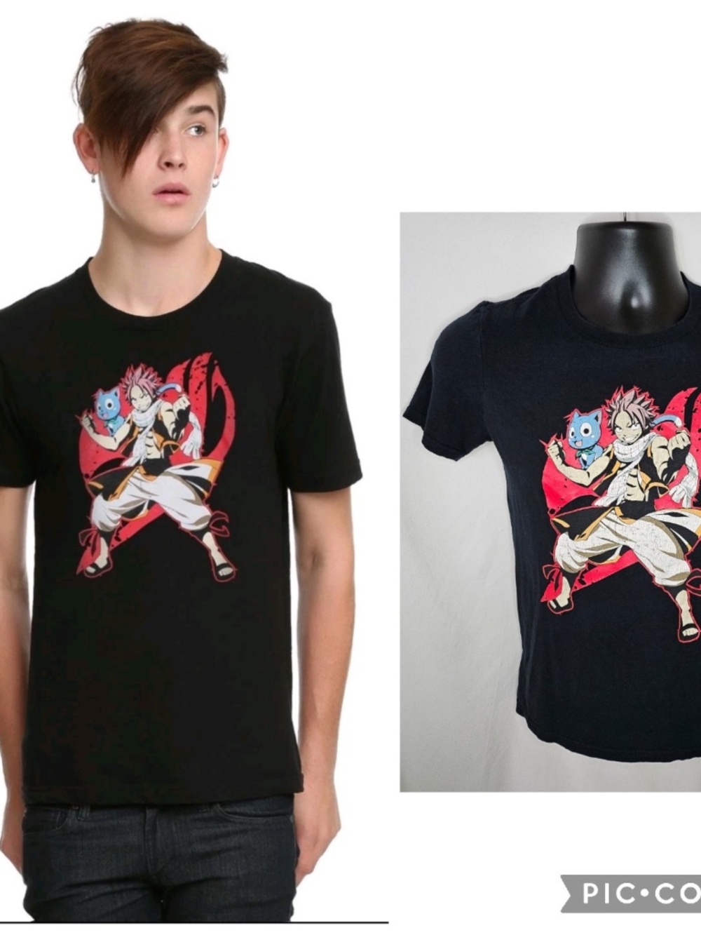 Mens Fairy Tail Gee Funimation Natsu Dragneel Happy Black Shirt Anime Manga XS